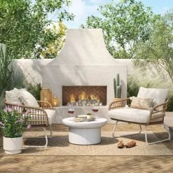 Southport Outdoor Patio Chair With Metal Legs, Club Chair Natural/White - Opalhouseā¢