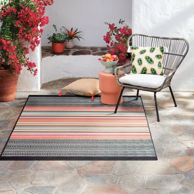 5' X 7' Outdoor Rug Multi Stripe Global Pink - Opalhouse™ 3 5' X 7' Outdoor Rug Multi Stripe Global Pink - Opalhouse™ - Image 3