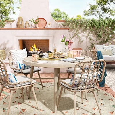 Leona 46" Round Crushed Bamboo Stamped Steel Top Patio Dining Table - Opalhouse™ 3 Leona 46" Round Crushed Bamboo Stamped Steel Top Patio Dining Table - Opalhouse™ - Image 3